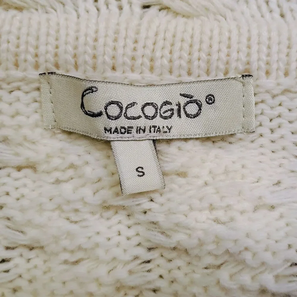 Cocogio Women’s Small Ivory Cream Cable Knit Fringe Open Cardigan Sweater